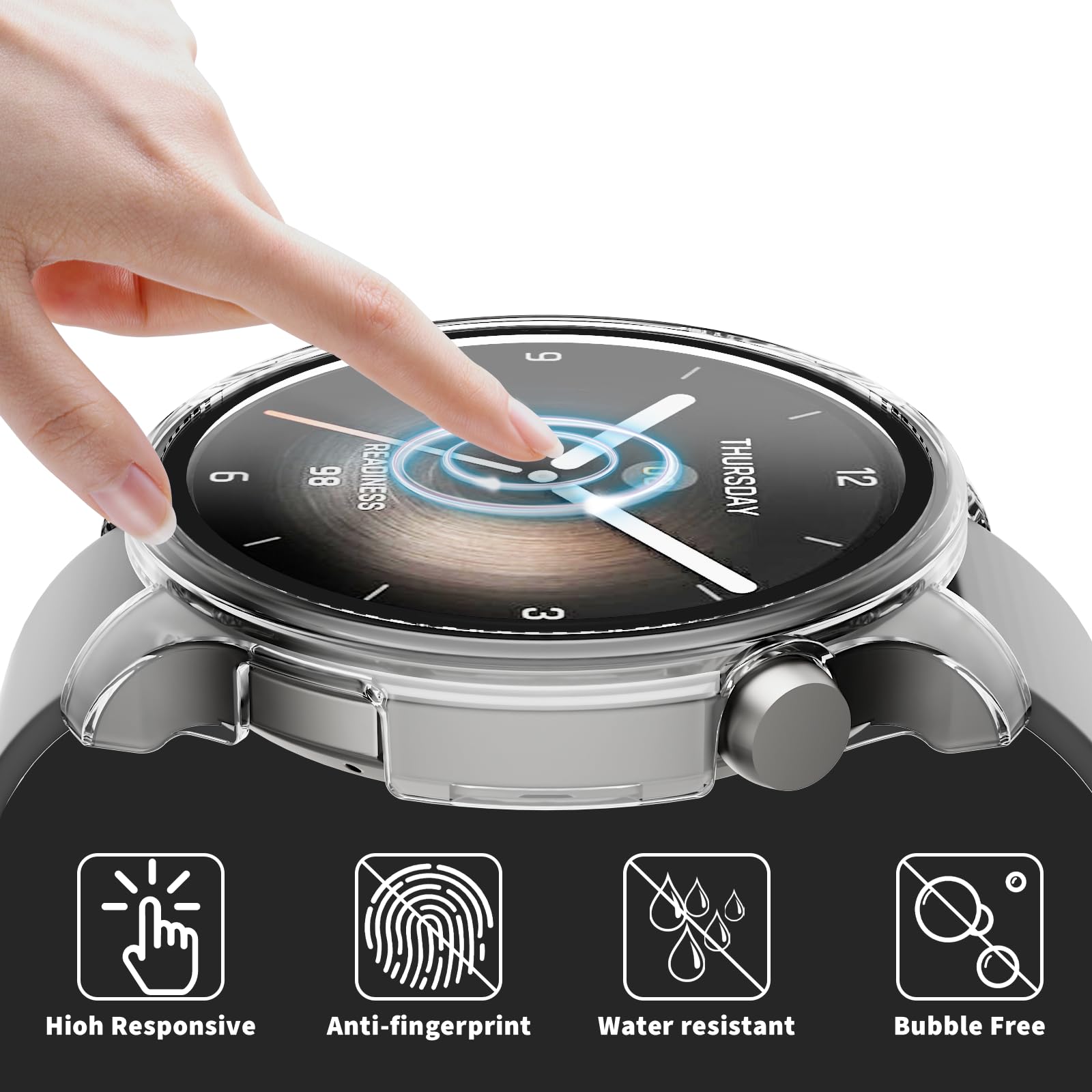 Rc-Z Navy Blue 2-Pack Screen Protector Case for Amazfit Balance Smartwatch, Hard PC Bumper with Tempered Glass Film Cover